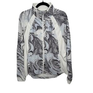 Athleta Run With It Printed Jacket Women's Large Marble White Gray Zip Up Pocket